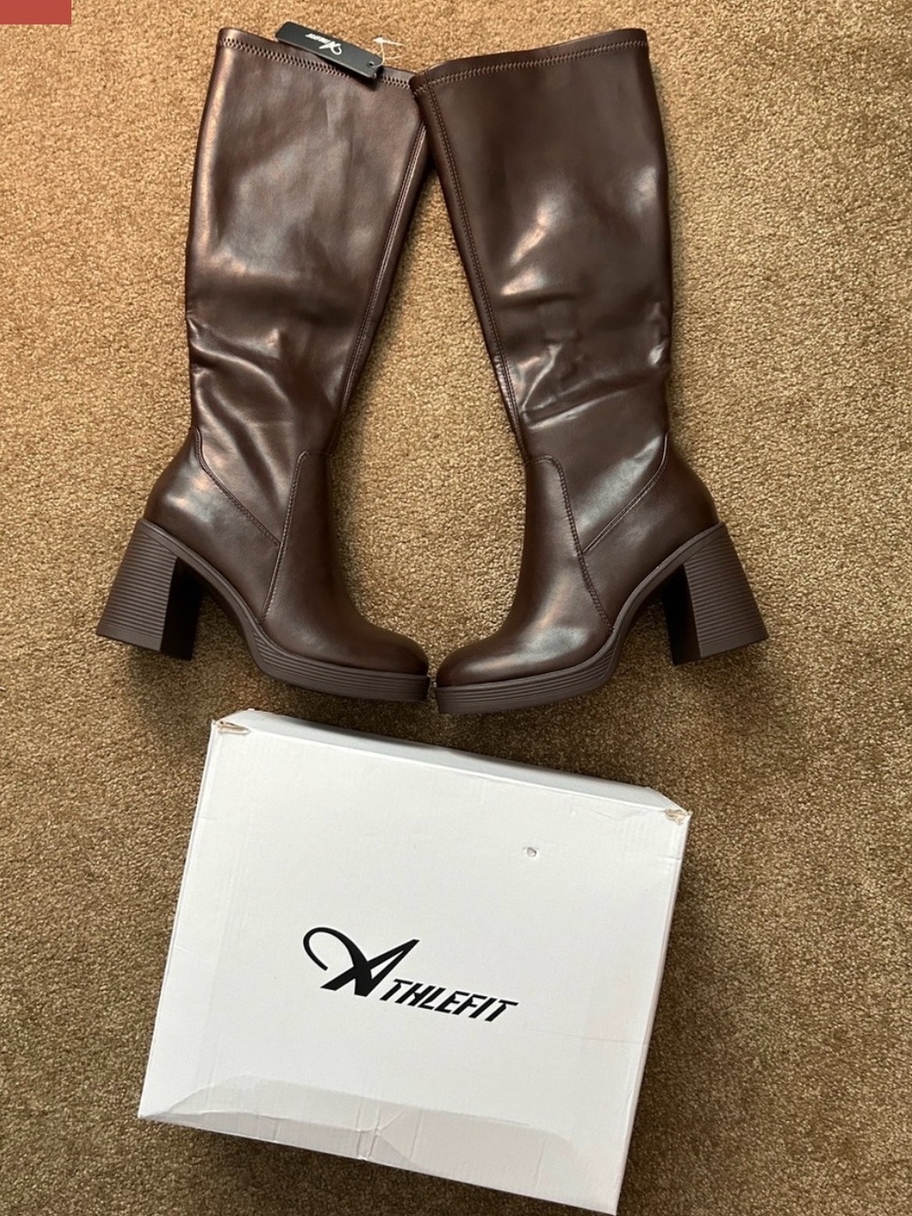 Athlefit Women's Brown Mid-Calf Block Heel Boots